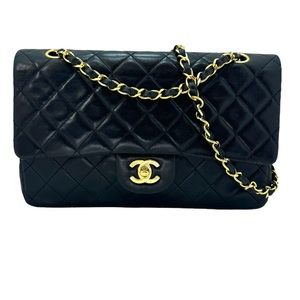 Auth Chanel Vintage Double Flap Classic Bag Black Medium